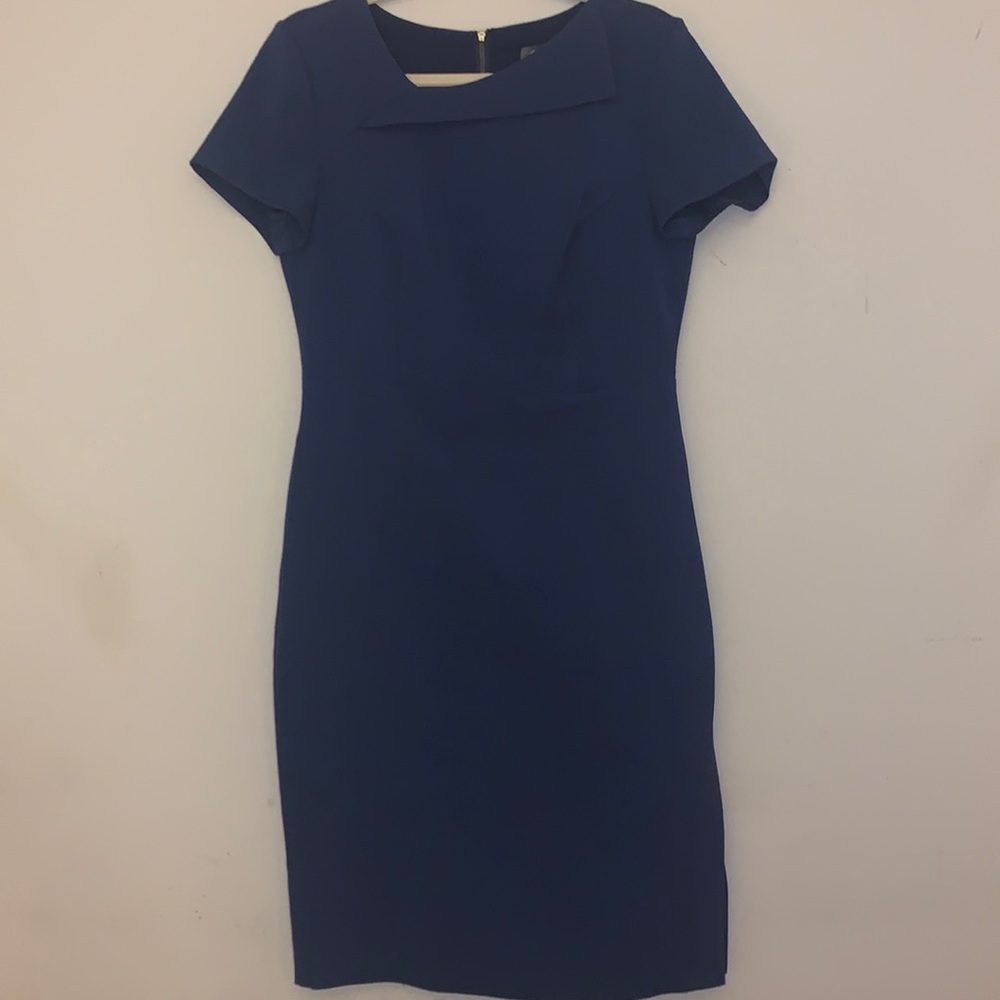 Vince Camuto navy blue dress with asymmetrical collar